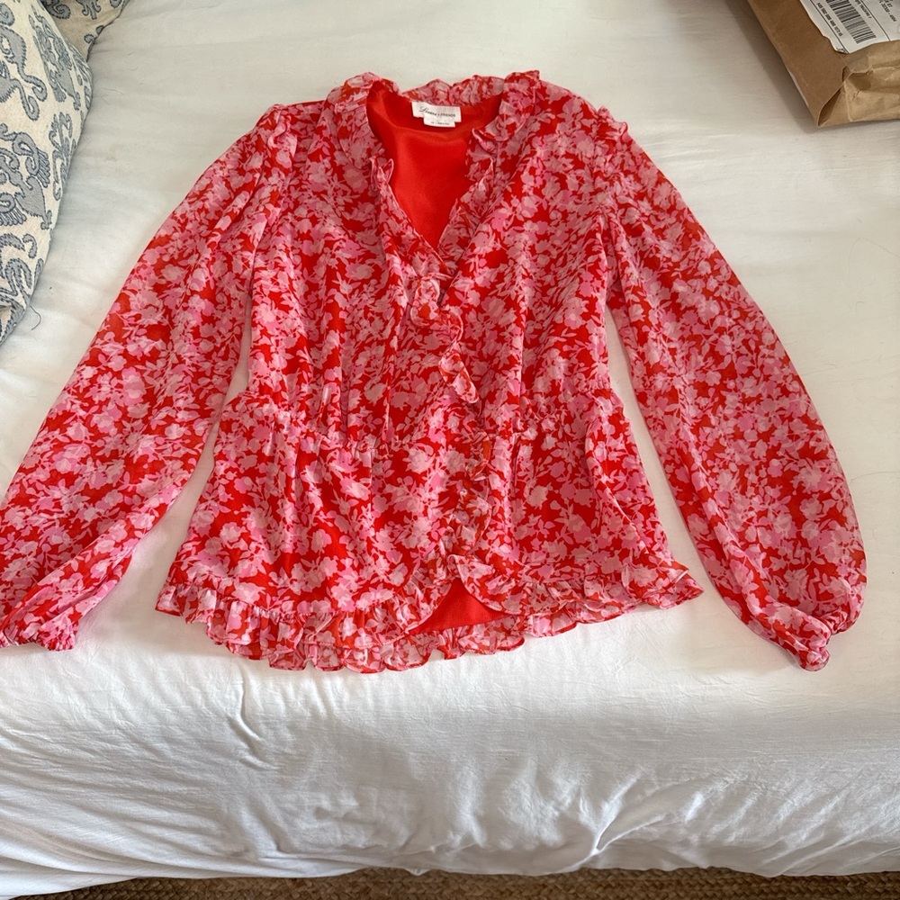 Lovers + Friends Red and Pink Floral Blouse